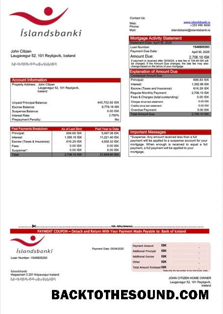 İndir İzlanda Banka of İzlanda (Íslandsbanki) İpotek Hesap Özeti Word and PDF Örnek tasarım