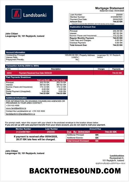İndir İzlanda Landsbankinn İpotek Hesap Özeti Word and PDF Örnek örnek