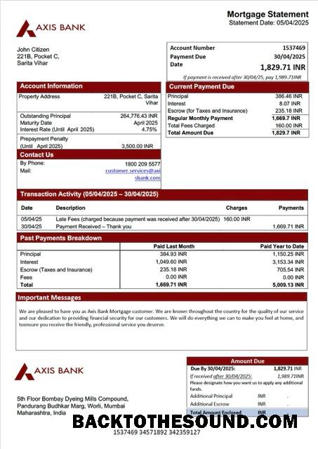 İndir Hindistan Axis Banka İpotek Hesap Özeti Word and PDF Örnek tasarım