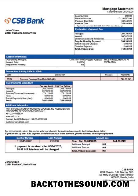 İndir Hindistan CSB Banka İpotek Hesap Özeti Word and PDF Örnek örnek