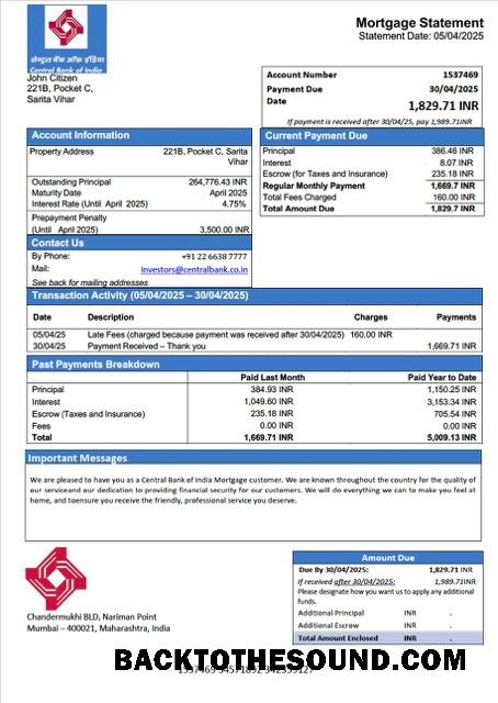 İndir Hindistan Central Banka of Hindistan İpotek Hesap Özeti Word and PDF Örnek taslak