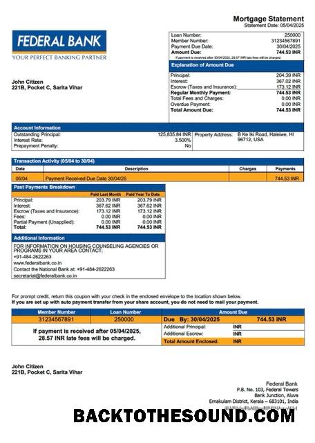 İndir Hindistan Federal Banka İpotek Hesap Özeti Word and PDF Örnek tasarım