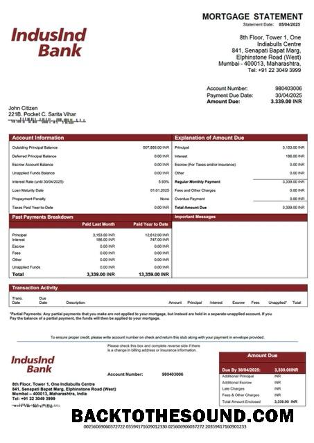 İndir Hindistan IndusInd Banka İpotek Hesap Özeti Word and PDF Örnek şablon