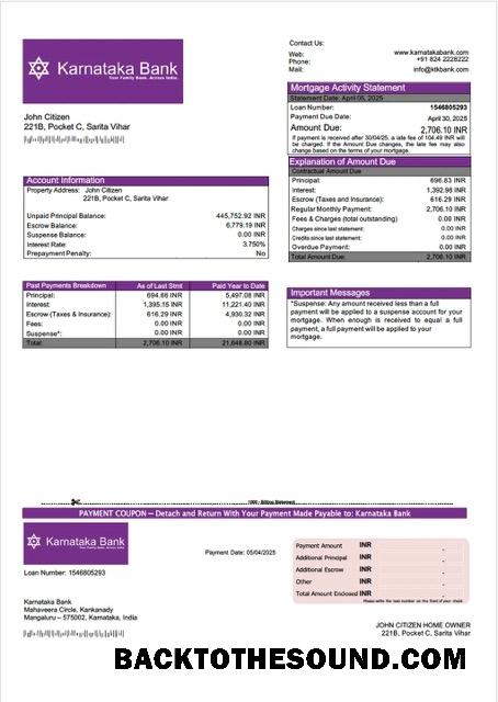 İndir Hindistan Karnataka Banka İpotek Hesap Özeti Word and PDF Örnek tasarım