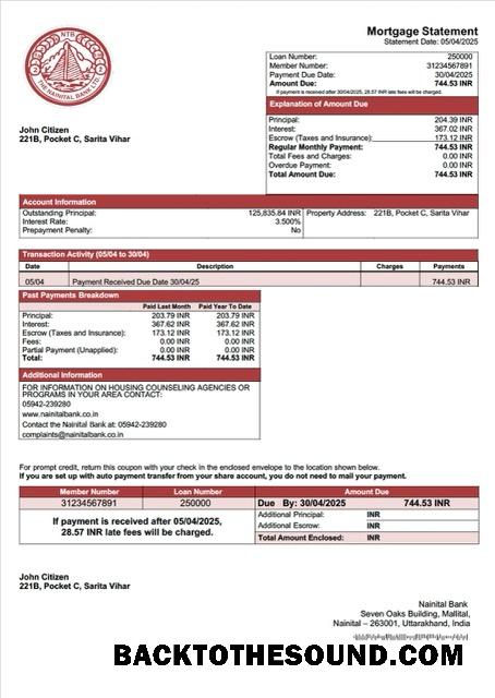 İndir Hindistan Nainital Banka İpotek Hesap Özeti Word and PDF Örnek ön izleme