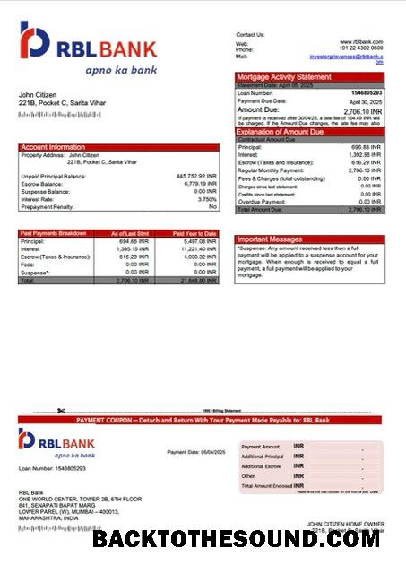 İndir Hindistan RBL Banka İpotek Hesap Özeti Word and PDF Örnek örnek
