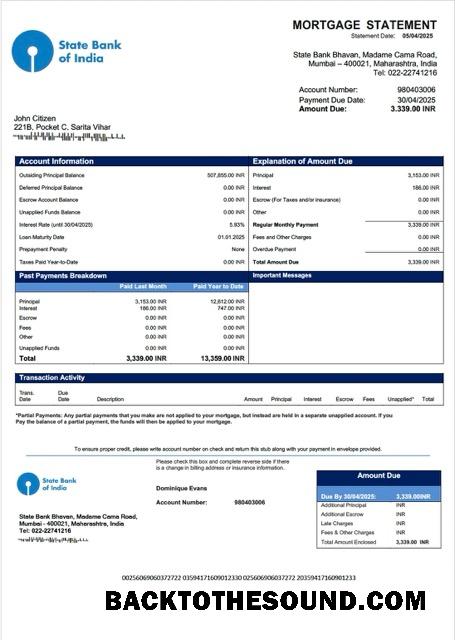 İndir Hindistan State Banka of Hindistan İpotek Hesap Özeti Word and PDF Örnek şablon