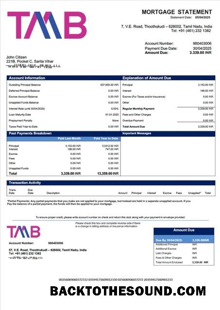 İndir Hindistan Tamilnad Mercantile Banka İpotek Hesap Özeti Word and PDF Örnek şablon