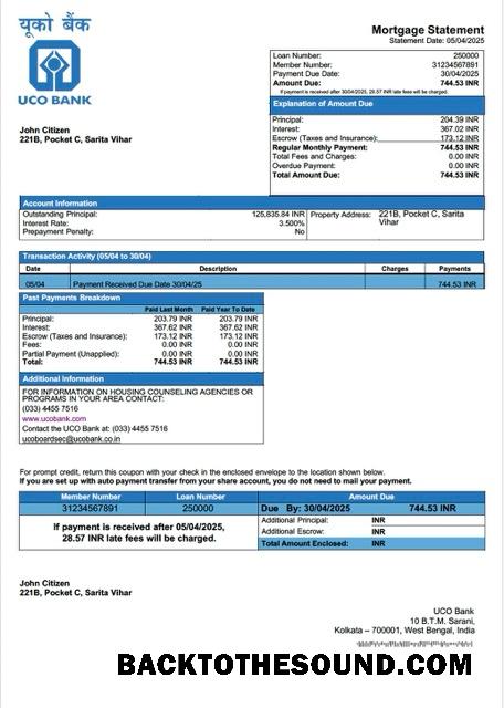 İndir Hindistan UCO Banka İpotek Hesap Özeti Word and PDF Örnek tasarım