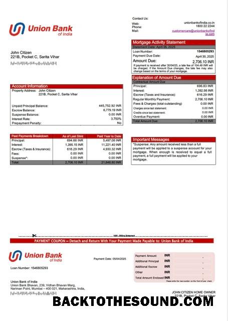 İndir Hindistan birlik Banka of Hindistan İpotek Hesap Özeti Word and PDF Örnek taslak