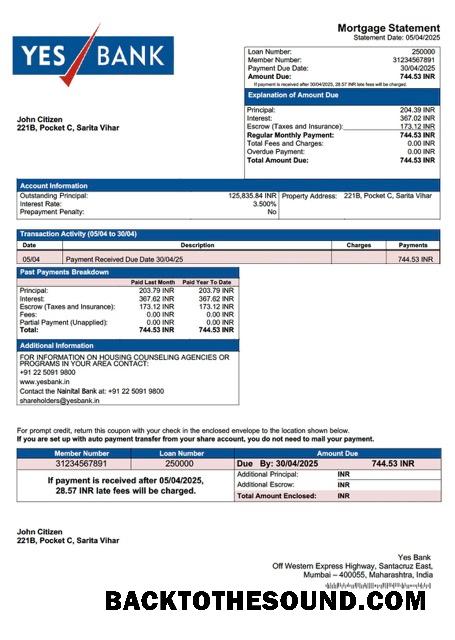 İndir Hindistan Yes Banka İpotek Hesap Özeti Word and PDF Örnek taslak
