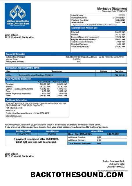 İndir Indian Overseas Banka İpotek Hesap Özeti Word and PDF Örnek örnek