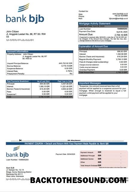 İndir Endonezya Banka BJB İpotek Hesap Özeti Word and PDF Örnek tasarım