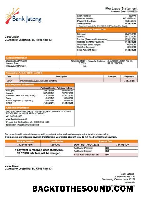 İndir Endonezya Banka Jateng İpotek Hesap Özeti Word and PDF Örnek taslak