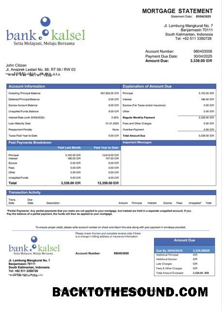 İndir Endonezya Banka Kalsel İpotek Hesap Özeti Word and PDF Örnek taslak