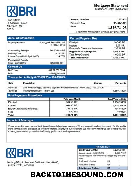 İndir Endonezya Banka Rakyat Endonezya (BRI) İpotek Hesap Özeti Word and PDF Örnek tasarım