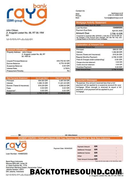 İndir Endonezya Banka Raya Endonezya İpotek Hesap Özeti Word and PDF Örnek tasarım