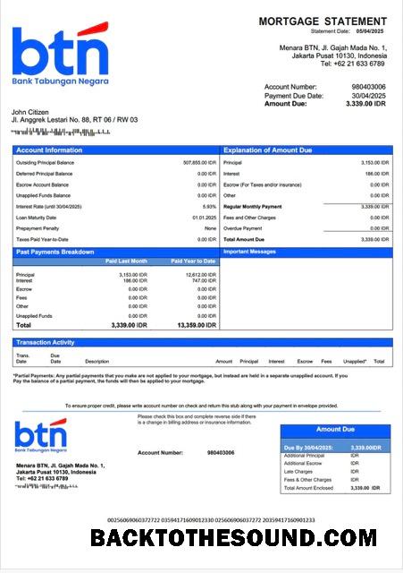 İndir Endonezya Banka Tabungan Negara (BTN) İpotek Hesap Özeti Word and PDF Örnek ön izleme