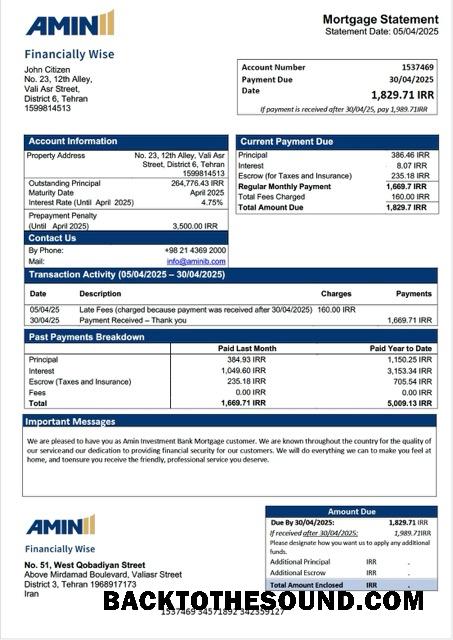 İndir İran Amin Yatırım Banka İpotek Hesap Özeti Word and PDF Örnek tasarım
