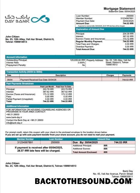 İndir İran Banka Day İpotek Hesap Özeti Word and PDF Örnek ön izleme