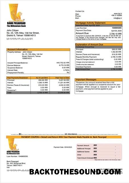 İndir İran Banka Pasargad İpotek Hesap Özeti Word and PDF Örnek şablon