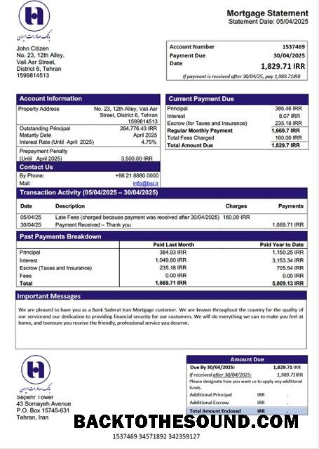 İndir İran Banka Saderat İran İpotek Hesap Özeti Word and PDF Örnek taslak