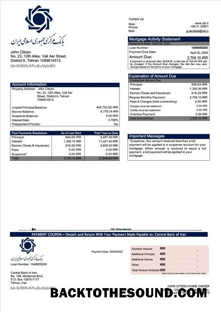 İndir İran Central Banka of İran İpotek Hesap Özeti Word and PDF Örnek tasarım