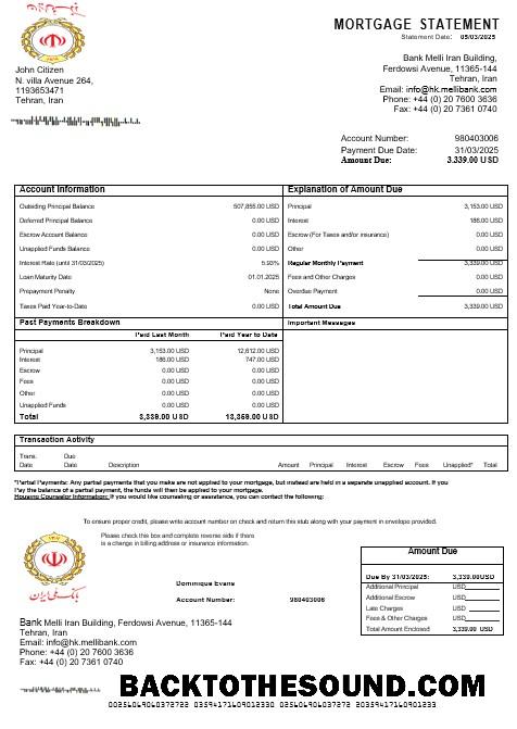 İndir İran Melli Banka İpotek Hesap Özeti in Word and PDF Formatlar Örnek şablon