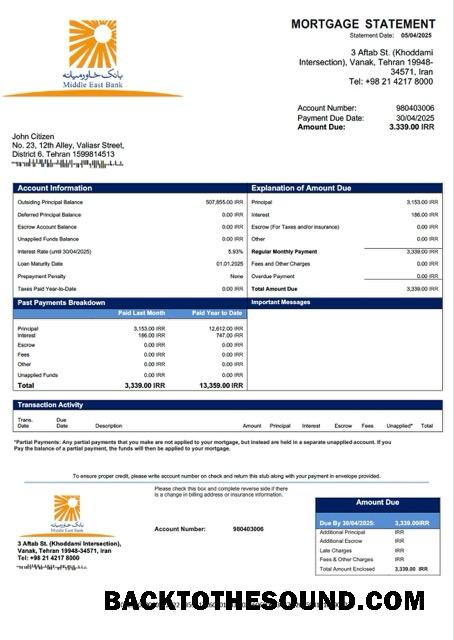 İndir İran Middle East Banka İpotek Hesap Özeti Word and PDF Örnek tasarım
