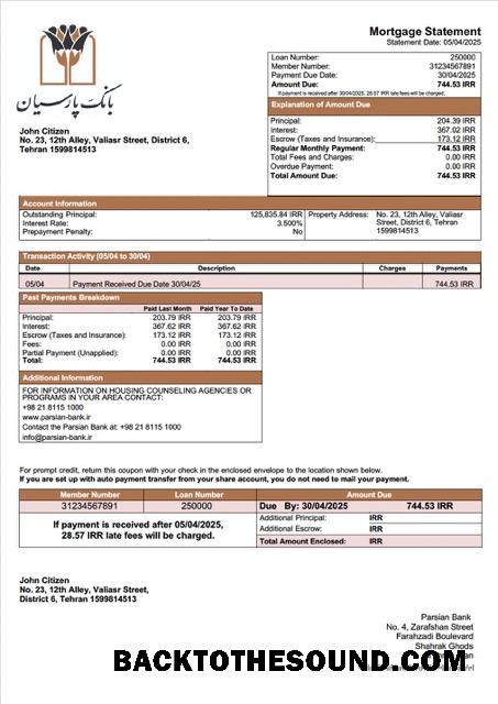 İndir İran Parsian Banka İpotek Hesap Özeti Word and PDF Örnek örnek