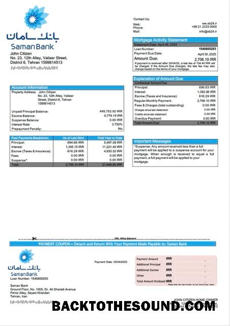 İndir İran Saman Banka İpotek Hesap Özeti Word and PDF Örnek örnek