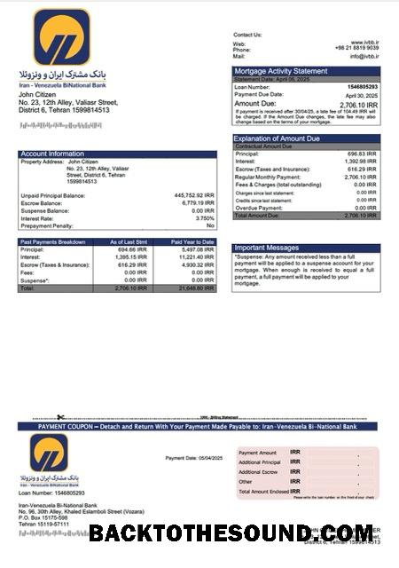 İndir İran Venezuela Bi ulusal Banka İpotek Hesap Özeti Word and PDF Örnek şablon