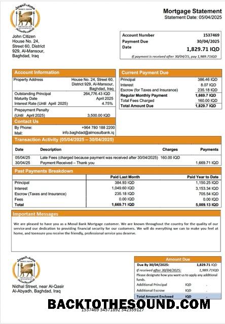 İndir Irak Mosul Banka İpotek Hesap Özeti Word and PDF Örnek örnek