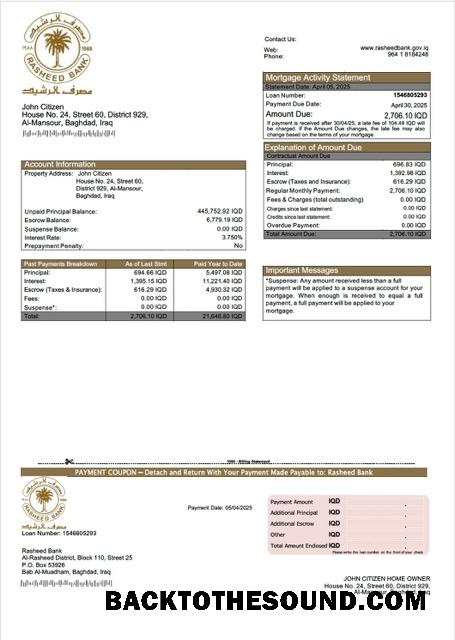 İndir Irak Rasheed Banka İpotek Hesap Özeti Word and PDF Örnek tasarım