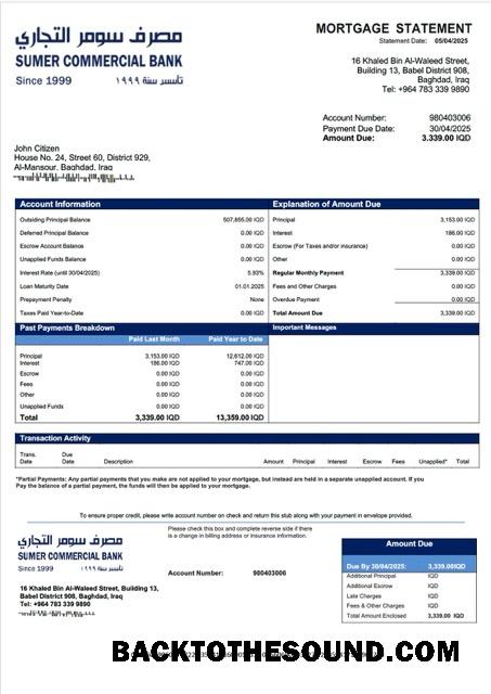 İndir Irak Sumer Banka İpotek Hesap Özeti Word and PDF Örnek tasarım