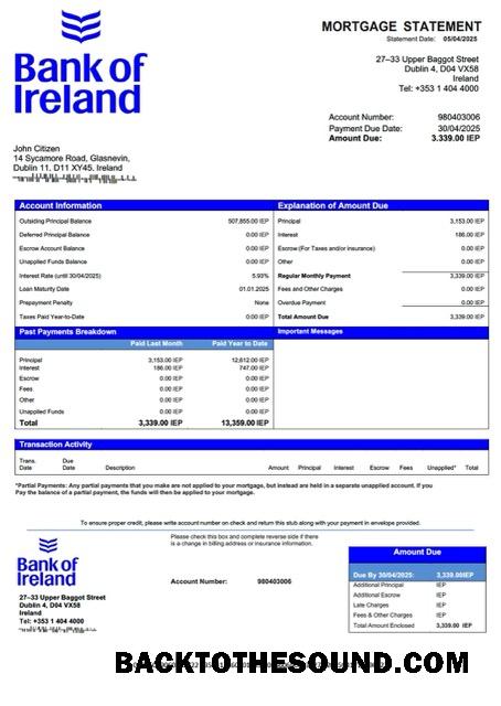 İndir İrlanda Banka of İrlanda İpotek Hesap Özeti Word and PDF Örnek örnek