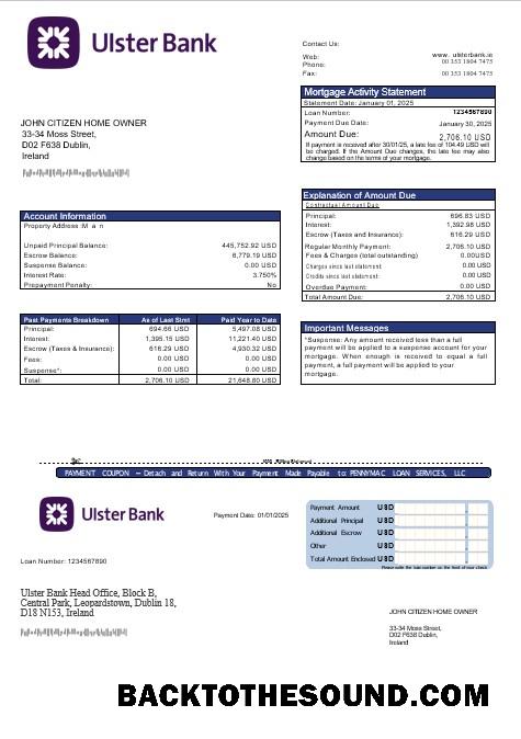 İndir İrlanda Ulster Banka İpotek Hesap Özeti in Word and PDF Formatlar Örnek tasarım
