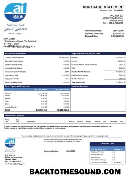 İndir İsrail Arab İsrail Banka İpotek Hesap Özeti Word and PDF Örnek tasarım