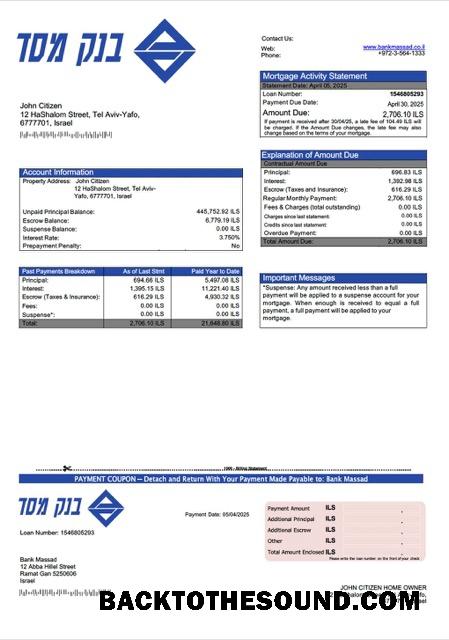 İndir İsrail Banka Massad İpotek Hesap Özeti Word and PDF Örnek şablon