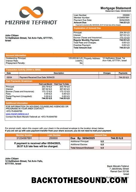İndir İsrail Banka Mizrahi Tefahot İpotek Hesap Özeti Word and PDF Örnek ön izleme