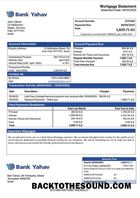 İndir İsrail Banka Yahav İpotek Hesap Özeti Word and PDF Örnek örnek
