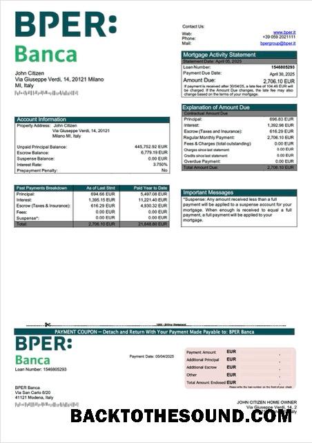 İndir İtalya BPER Banca İpotek Hesap Özeti Word and PDF Örnek örnek