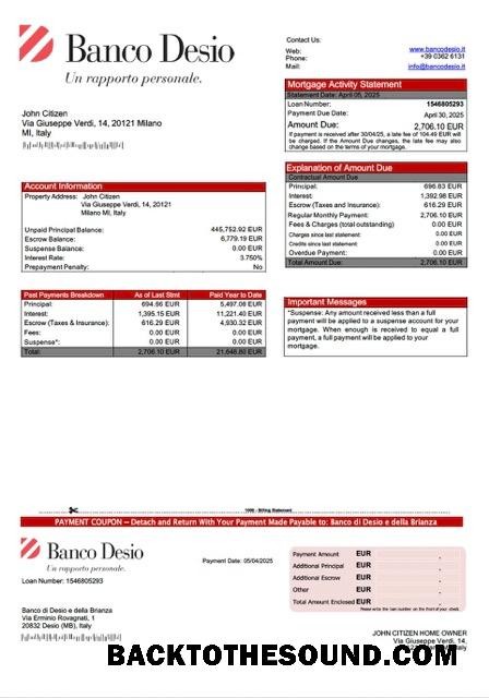 İndir İtalya Banco di Desio e della Brianza İpotek Hesap Özeti Word and PDF Örnek örnek