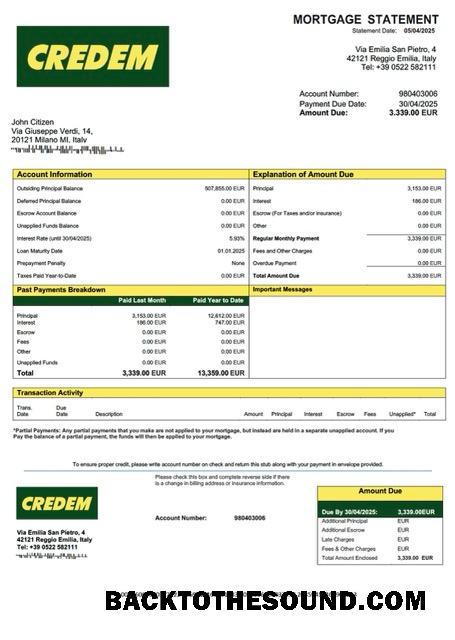 İndir İtalya Credito Emiliano İpotek Hesap Özeti Word and PDF Örnek ön izleme