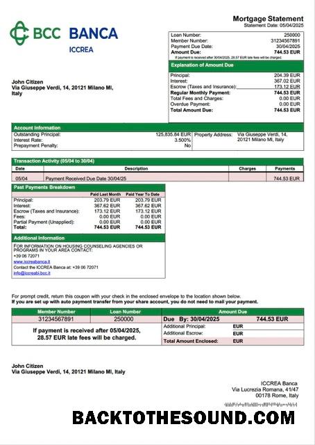 İndir İtalya ICCREA Banca İpotek Hesap Özeti Word and PDF Örnek tasarım