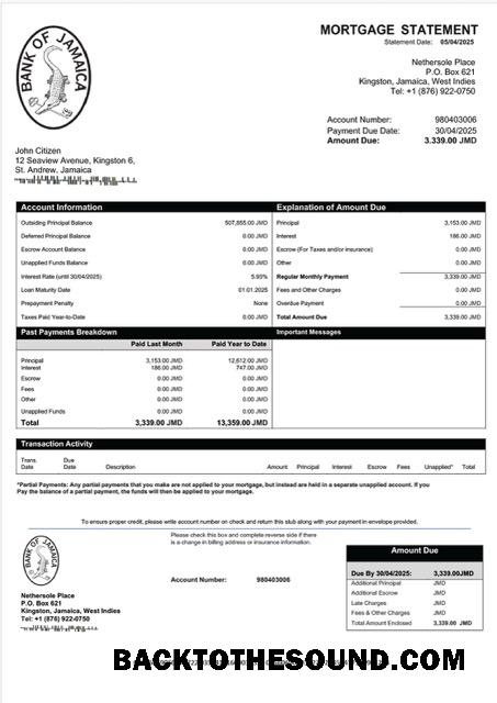 İndir Jamaika Banka of Jamaika İpotek Hesap Özeti Word and PDF Örnek şablon