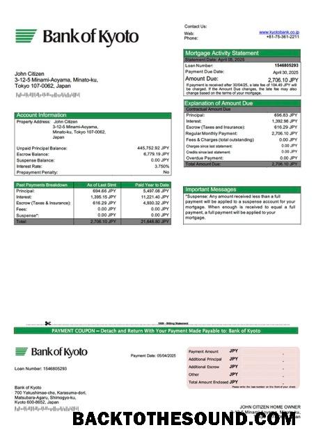 İndir Japonya Banka of Kyoto İpotek Hesap Özeti Word and PDF Örnek taslak