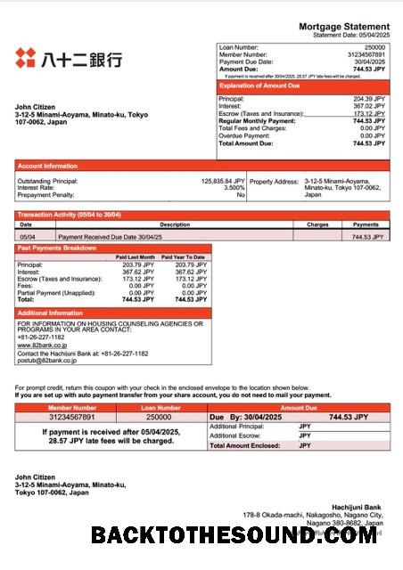 İndir Japonya Hachijuni Banka İpotek Hesap Özeti Word and PDF Örnek şablon