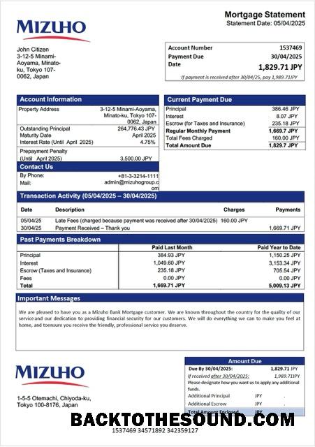 İndir Japonya Mizuho Banka İpotek Hesap Özeti Word and PDF Örnek tasarım
