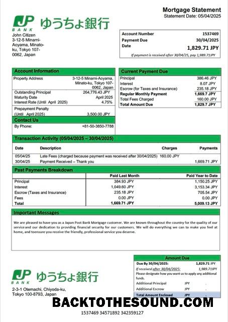 İndir Japonya Post Banka İpotek Hesap Özeti Word and PDF Örnek tasarım